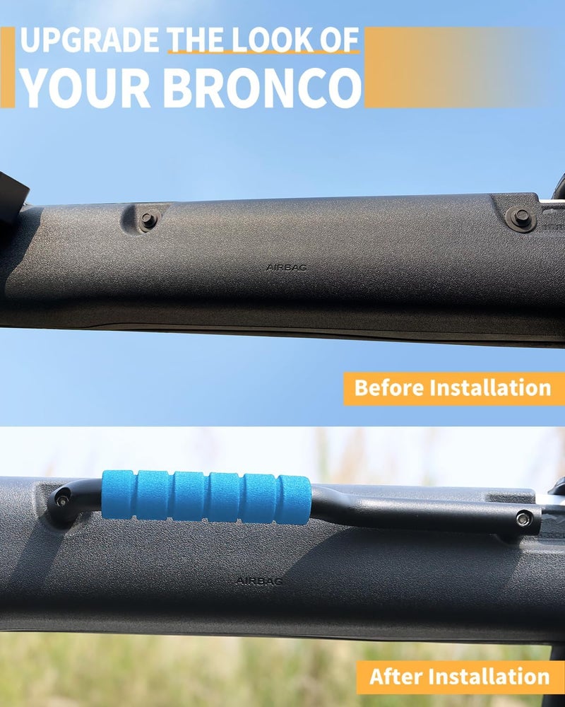 ROADER Bronco Front Grab Handles for 2021 2022 2023 Ford Bronco 2/4 Door Roll Bar Grip Handles, Upgraded Non-Slip Aluminum Blue Handles Bronco Interior Accessories (Not Fit Rear Seat) - Image 2